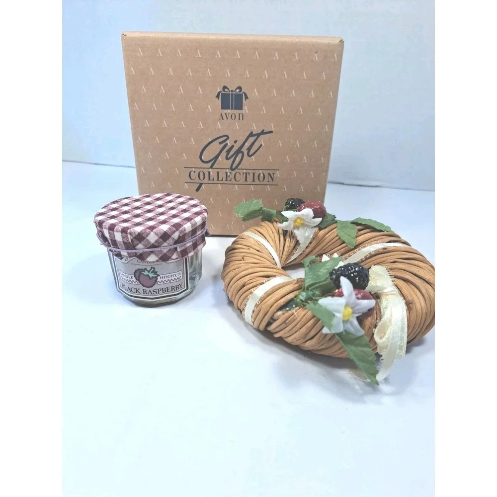Vintage Avon Spring Bloom Wreath and Raspberry Candle Lot Cute Country Kitchen